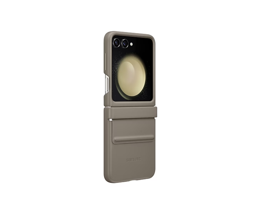 Buy Samsung Galaxy Z Flip5 Eco-Leather Flap Case - Etoupe in Qatar Buy Samsung Galaxy Z Flip5 Eco-Leather Flap Case - Etoupe in Qatar